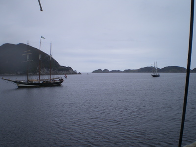 Oosterschelde and Young Endeavour in Port Davey